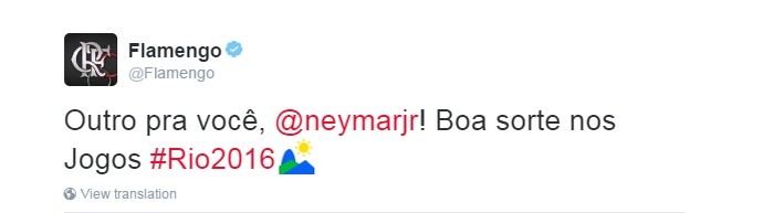 Twitter do Flamengo manda beijo para Neymar (Foto: Reproduçãocasino bwin bonusTwitter)