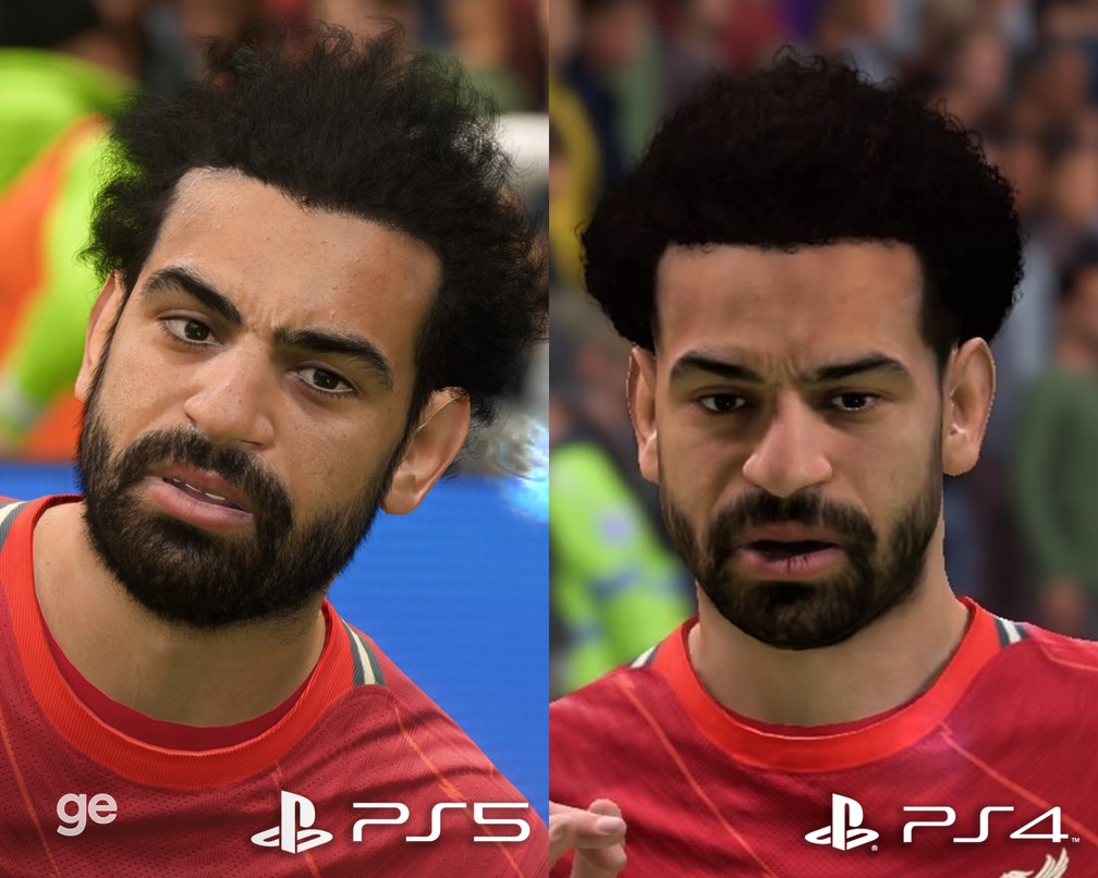 PS5 x PS4: veja comparativo gráfico com Salah no FIFA 22 — Foto: Reprodução/ge