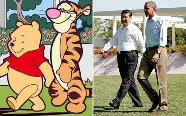 Pooh e Tigrão ao lado de Xi Jinping e Brack Obama (Foto: Reprodução)