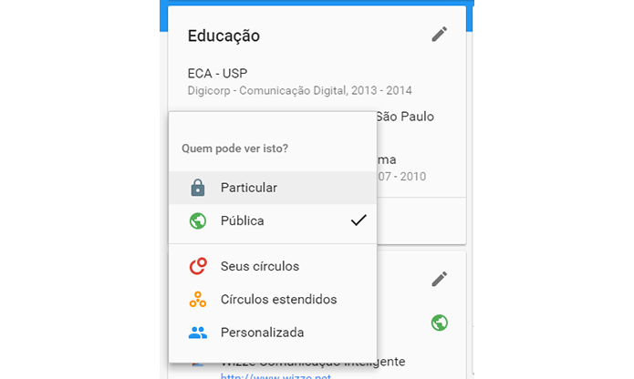 Usuário pode editar e mudar privacidade das informações (Foto: Reprodução/Paulo Alves)
