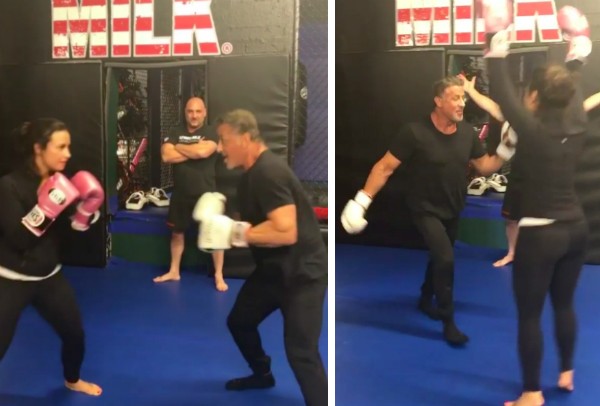 Sylvester Stallone e Demi Lovato em um treino de boxe (Foto: Instagram)