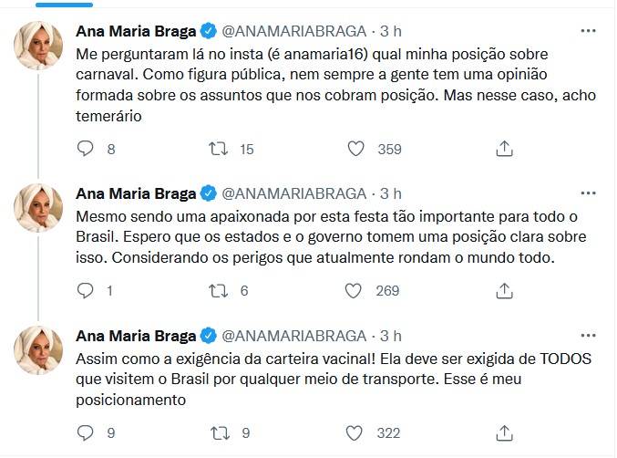 Ana Maria Braga opina sobre realização do Carnaval (Foto: Reprodução/Twitter)