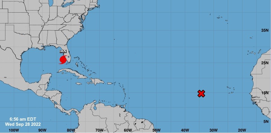 Mapa mostra furacão Ian se aproximando da costa da Flórida (Foto: National Hurricane Center/EUA)