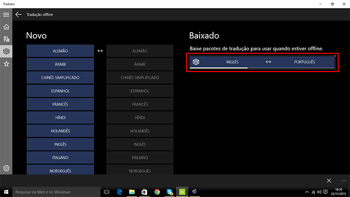 Microsoft Translator faz download de pacote de idiomas enquanto usuário pode navegar no app (Foto: Reprodução/Elson de Souza)