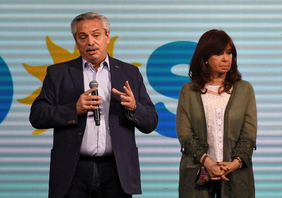 Alberto Fernández, presidente da Argentina, e a vice, Cristina Kirchner, em foto de 13 de setembro de 2021 — Foto: Maximiliano Luna/TELAM/AFP