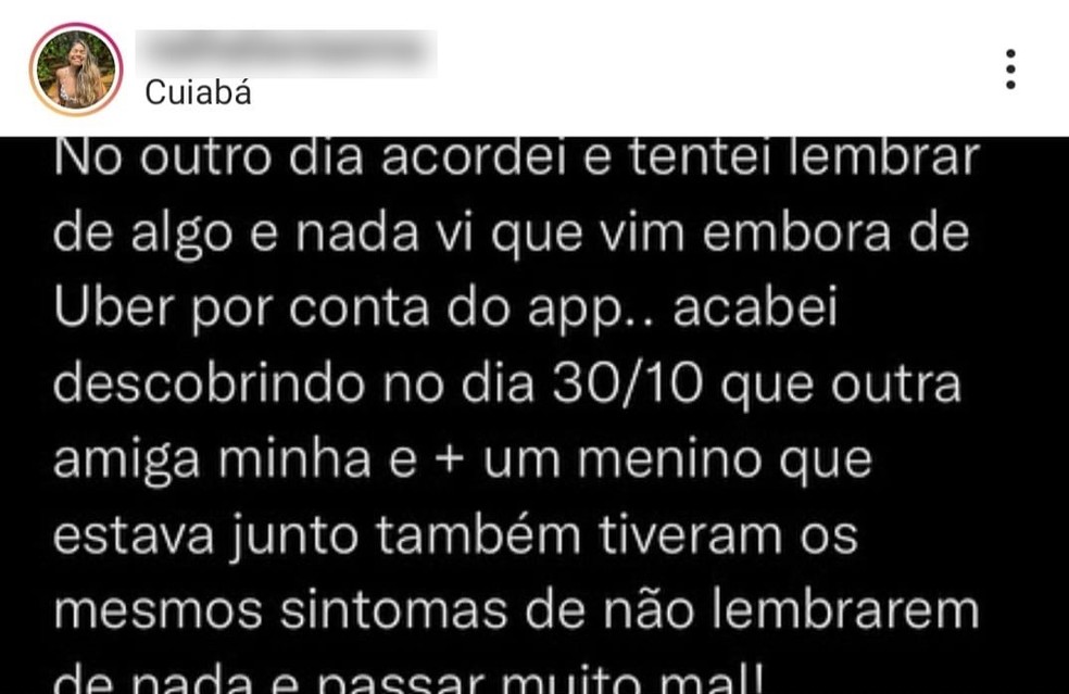 Relato da candidata a Miss Pluz Size Cuiabá sobre jovens dopados em boates da capital — Foto: Reprodução/Instagram
