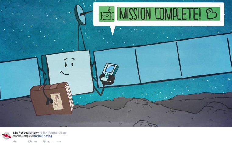 ESA postou ilustração para comemorar o fim da Missão Rosetta com o pouso da sonda em cometa (Foto: Reprodução/Twitter/ESA Rosetta Mission)