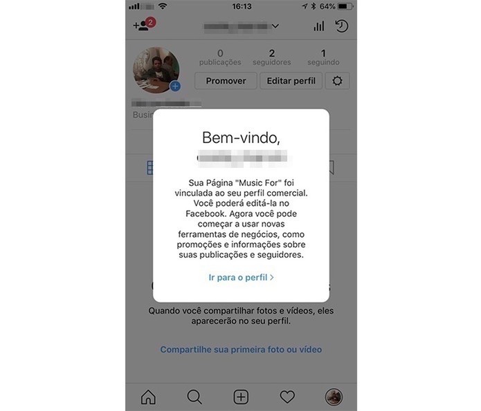 Confirmação de que uma conta comercial do Instagram foi criada (Foto: Reprodução/Marvin Costa) Confirmação de que uma conta comercial do Instagram foi criada (Foto: Reprodução/Marvin Costa)