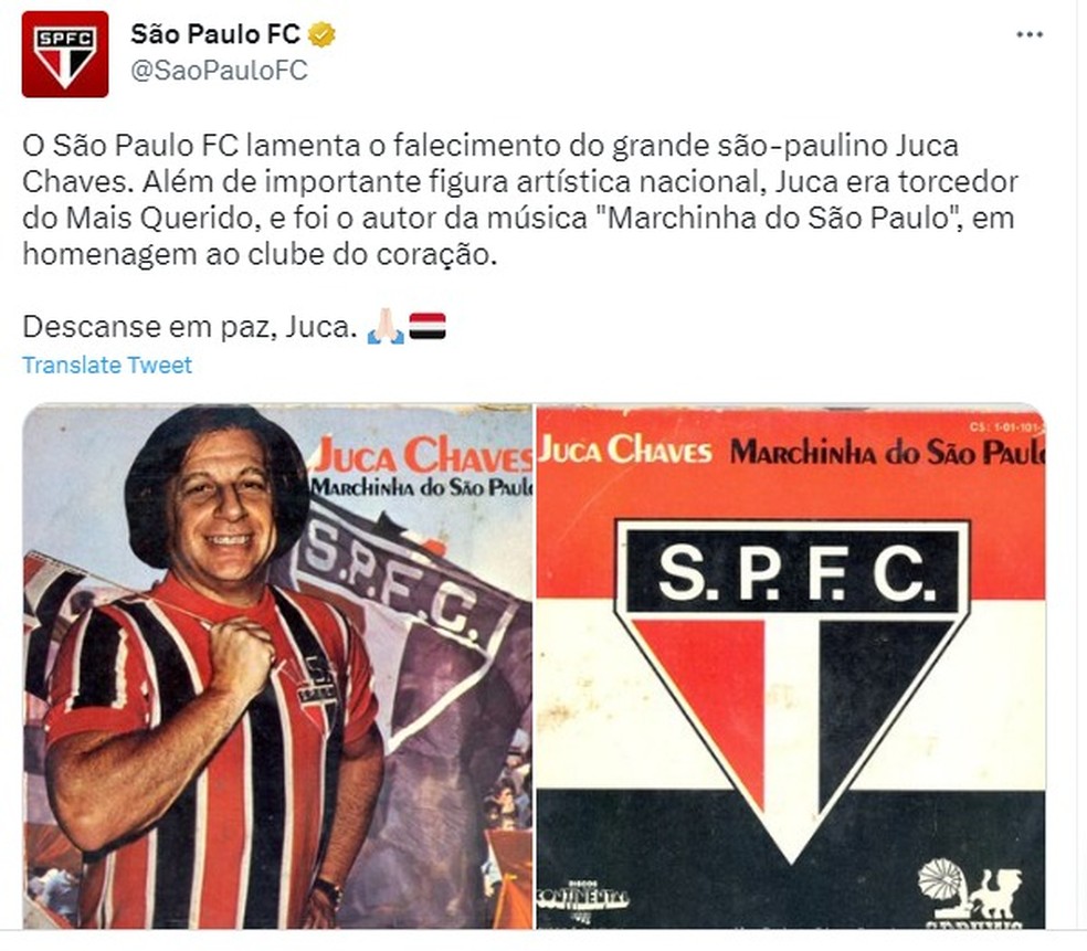São Paulo lamenta morte de Juca Chaves, compositor de marchinha em homenagem ao clube