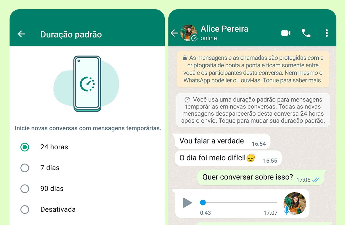 WhatsApp permite usar mensagens que desaparecem como padrão em novas conversas | Tecnologia