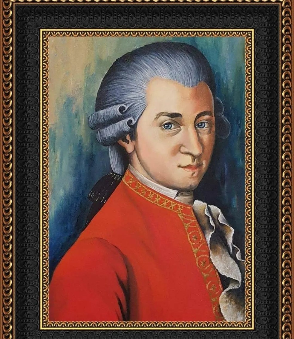 Retrato de Mozart, pintado por Andrea Mariano, paraibana que foi ao Louvre — Foto: Arquivo Pessoal / Andrea Mariano