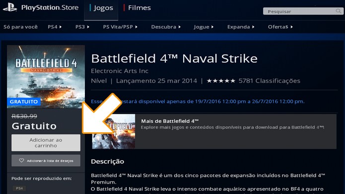 Na PlayStation Store basta adicionar o DLC ao seu carrinho e finalizar a compra de Battlefield 4: Naval Strike (Foto: Reprodução/Rafael Monteiro)