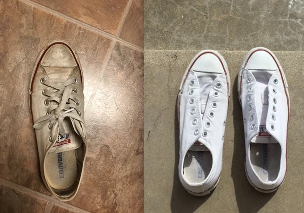 Post mostra antes e depois do tênis (Foto: Twitter/Reprodução) Post mostra antes e depois do tênis (Foto: Twitter/Reprodução)