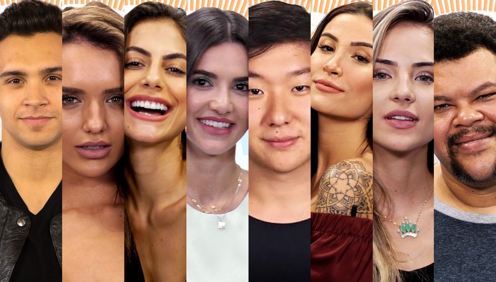 Famosos no 'BBB' 20: Petrix Barbosa, Rafa Kalimann, Mari Gonzalez, Manu Gavassi, Pyong Lee, Bianca Andrade, Gabi Martins e Babu Santana — Foto: Divulgação/Globo