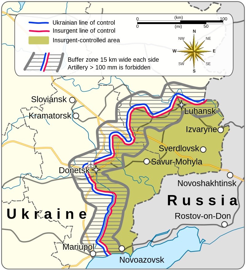 Um mapa da zona tampão estabelecida pelo memorando de acompanhamento do Minsk I  (Foto: Wikimedia Commons )