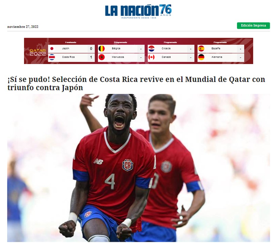 'La Nación' sobre a vitória da Costa Rica