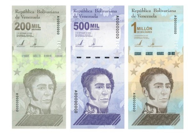 BBC- As três novas cédulas apresentadas pelo Banco Central da Venezuela não chegam a somar US$ 1 (Foto: Banco Central de Venezuela via BBC)
