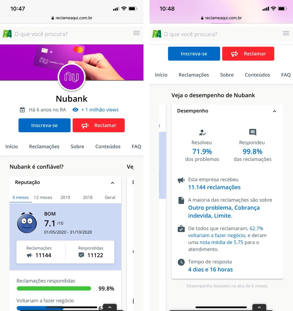 Verificar a nota no ReclameAqui é uma boa forma de saber mais sobre o banco — Foto: Reprodução/Luana Antunes