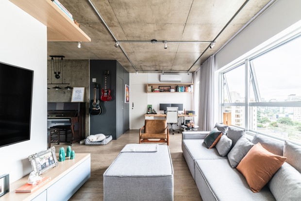 72 m² com décor jovem, funcional e toques industriais  (Foto: Guilherme Pucci )