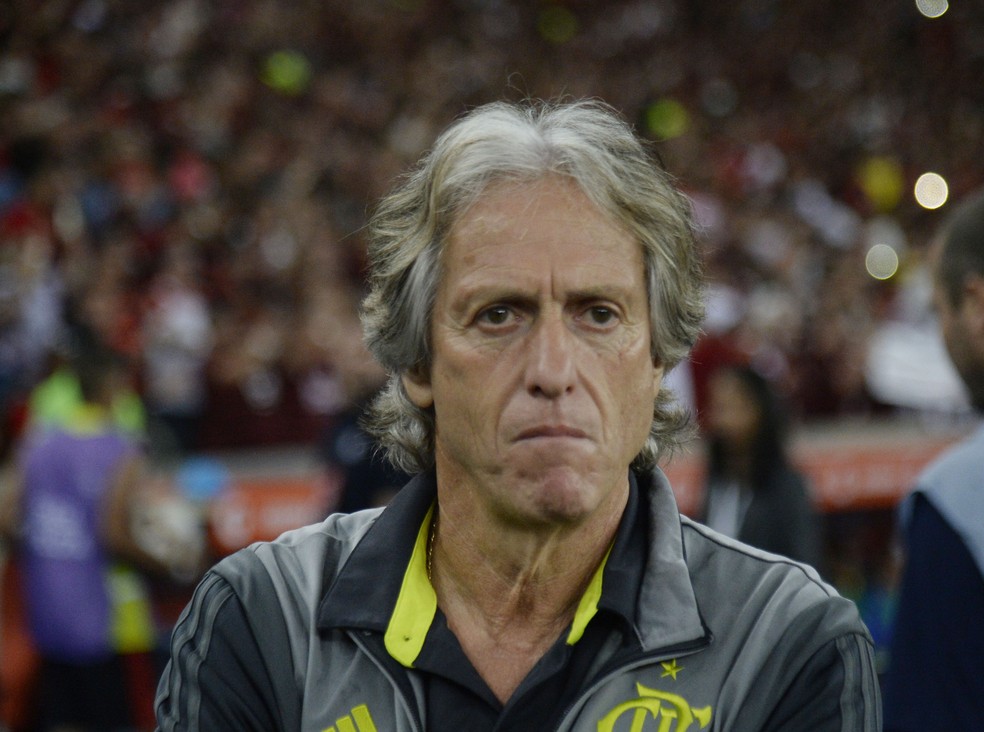 Jorge Jesus durante o jogo contra o Emelec — Foto: André Durão / GloboEsporte.com