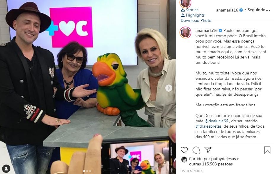Ana Maria Braga lamenta morte de Paulo Gustavo (Foto: Reprodução / Instagram)