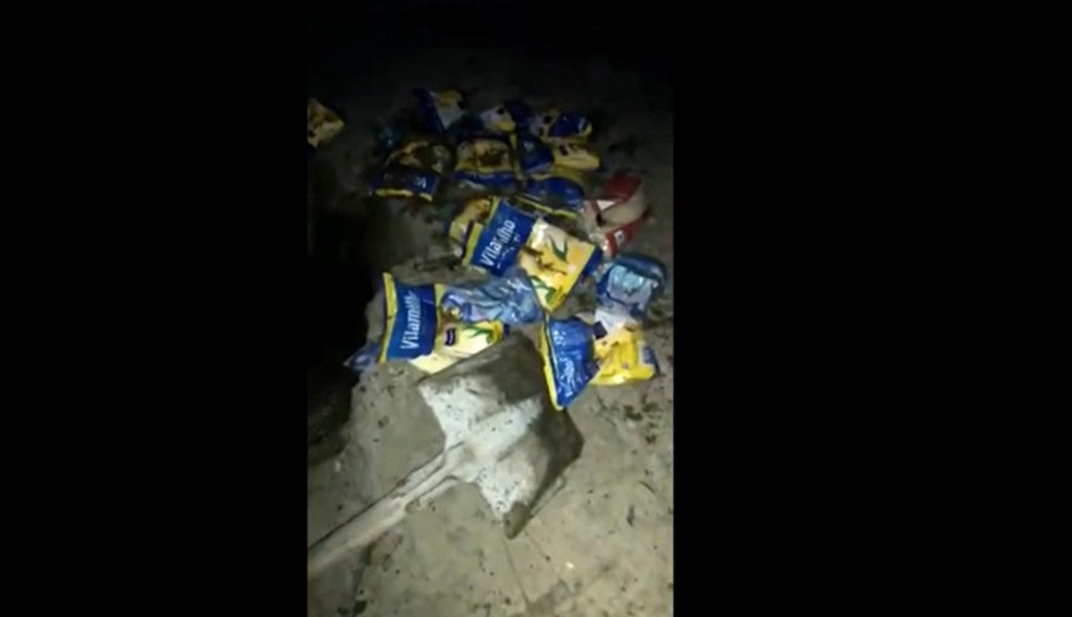 Cerca de 50 quilos de alimentos foram encontrados enterrados em CMEI de Natal — Foto: Reprodução vídeo