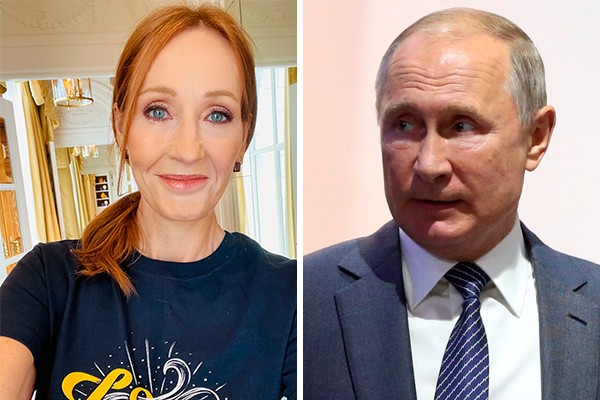 J.K. Rowling e Vladimir Putin (Foto: reprodução twitter e getty)