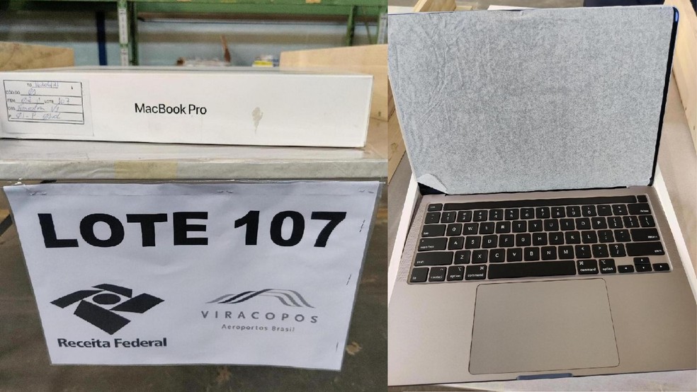 Lote 107 com MacBook Pro 13" na cor cinza espacial — Foto: Divulgação/Receita Federal