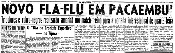 Até jogo-treino mereceu destaque no "O Globo" (Foto: Reprodução/O Globo)