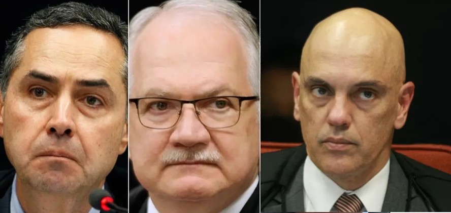 Os ministros do STF Luís Roberto Barroso, Edson Fachin e Alexandre de Moraes