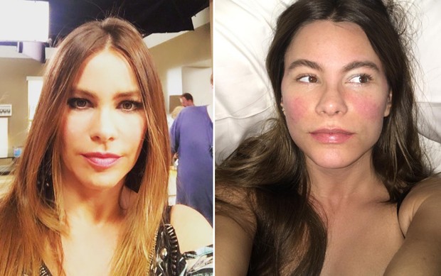 Sofia Vergara com e sem maquiagem (Foto: Reprodução/Instagram)