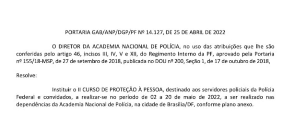 II Curso de Proteção à Pessoa  para servidores que vão cuidar da segurança dos candidatos à Presidência nas eleições de 2022 — Foto: PF/Reprodução