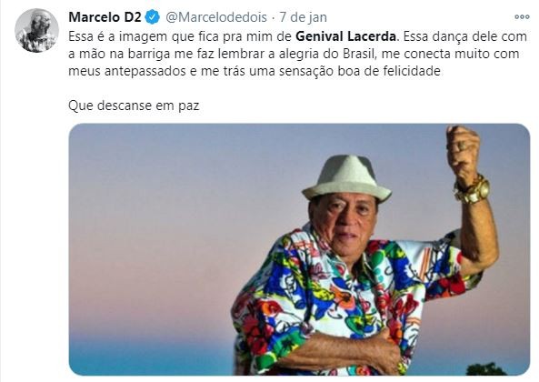 Marcelo D2 lamenta morte de Genival Lacerda (Foto: Reprodução / Twitter)