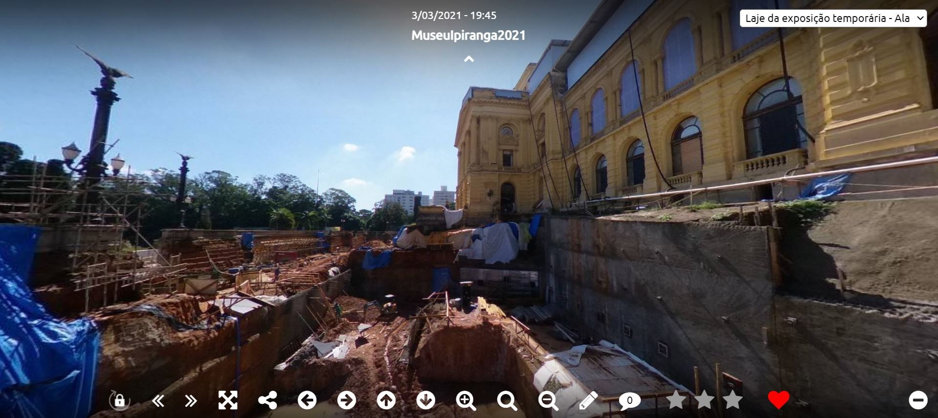 Reprodução do tour virtual pela fachada onde está sendo construída a expansão do prédio (Foto: Museu do Ipiranga / Reprodução)