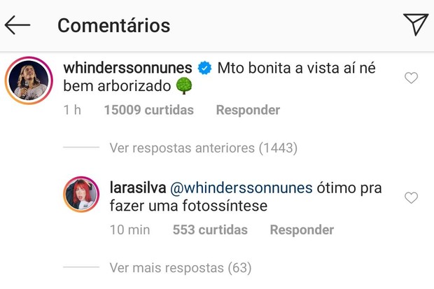 Comentário de Whindersson Nunes (Foto: Reprodução/Instagram)