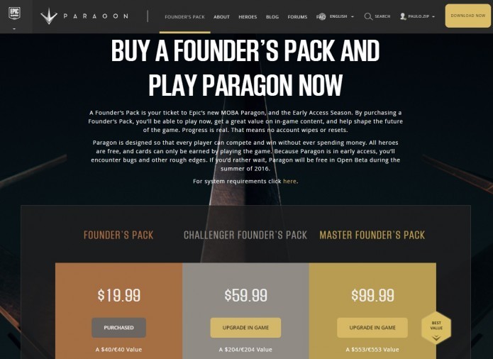 Paragon: jogo pode ser adquirido através de seu site oficial (Foto: Reprodução/Paulo Vasconcellos)