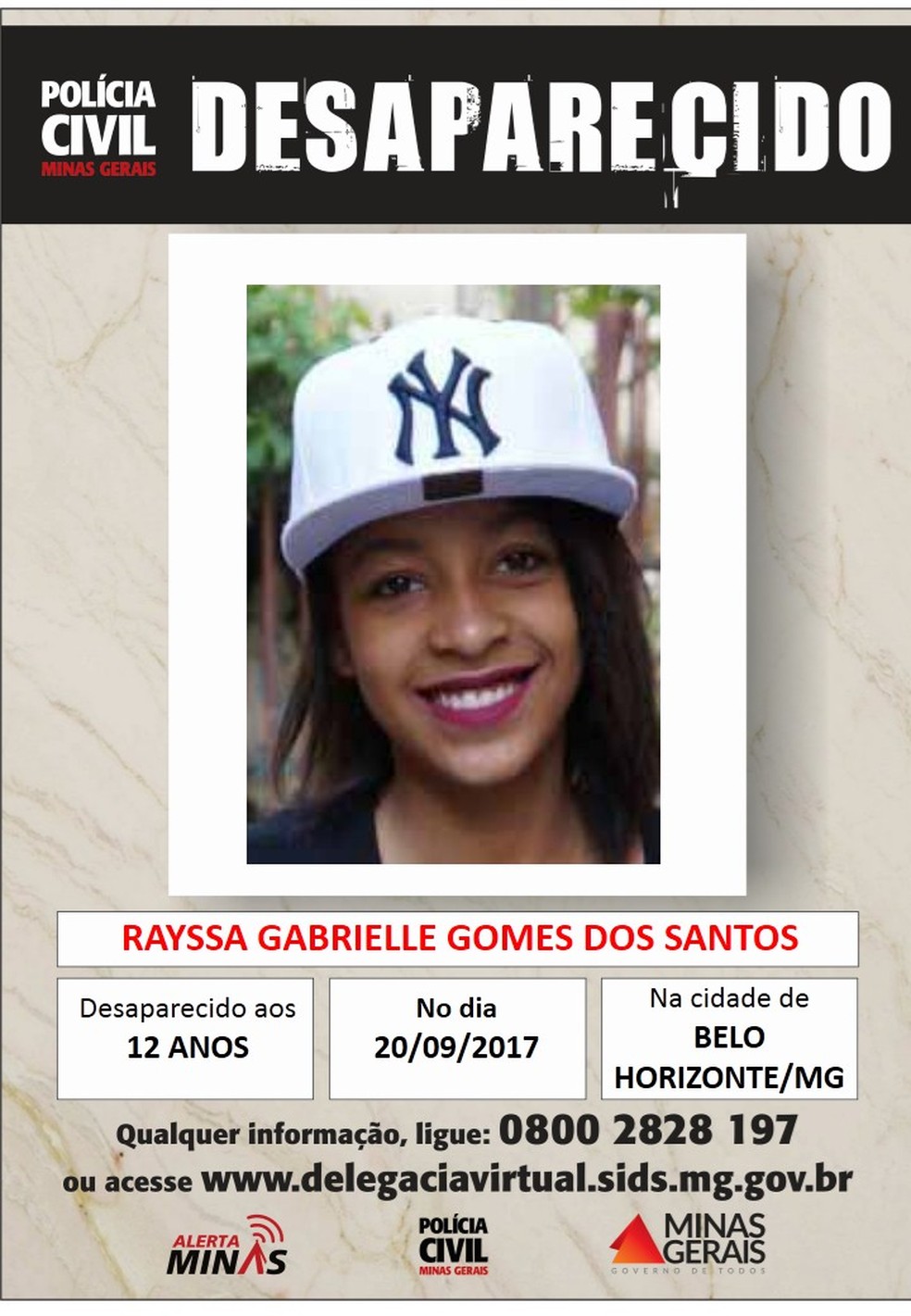 Rayssa Gabrielle Gomes dos Santos, de 12 anos (Foto: Polícia Civil/Divulgação)