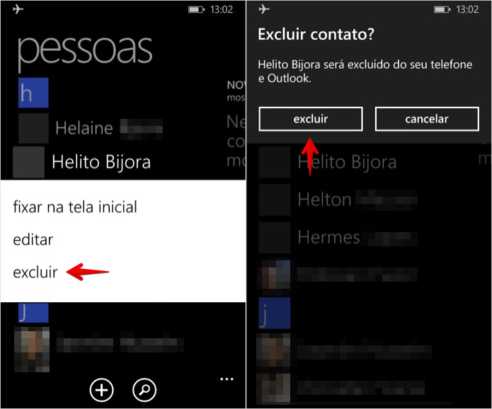 Excluindo contato da agenda do Windows Phone (Foto: Reprodução/Helito Bijora)