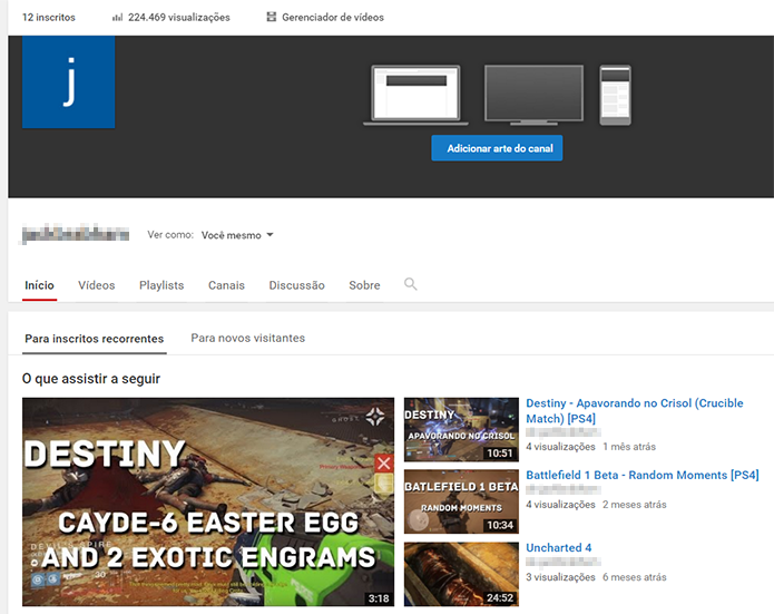 Abra a página de controle do seu canal no YouTube (Foto: Reprodução/Filipe Garrett)