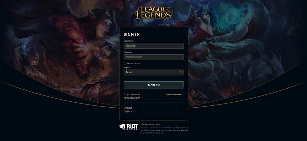 Após colocar seu nome do usuário, senha e selecionar o servidor, clique em "Sign In" — Foto: Reprodução/Victor de Abreu