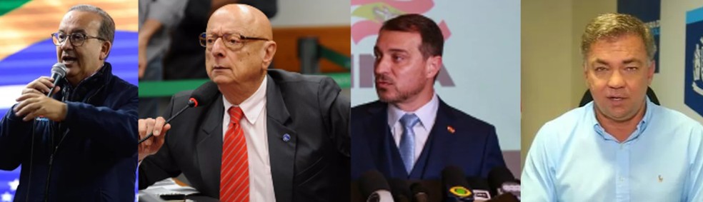 Jorginho Mello, Esperidião Amin, Carlos Moisés e Gean Loureiro — Foto: Divulgação; Billy Boss/Câmara dos Deputados; Julio Cavalheiro/Secom/SC; e PMF/ Divulgação