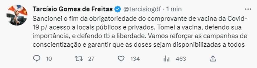 Governador se pronunciou sobre acabar com a obrigatoriedade do passaporte vacinal — Foto: Reprodução