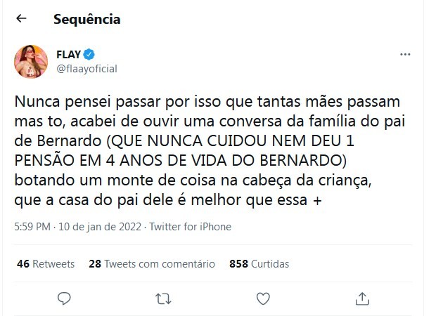 Flay critica publicamente o pai de seu filho (Foto: Reprodução/Twitter)