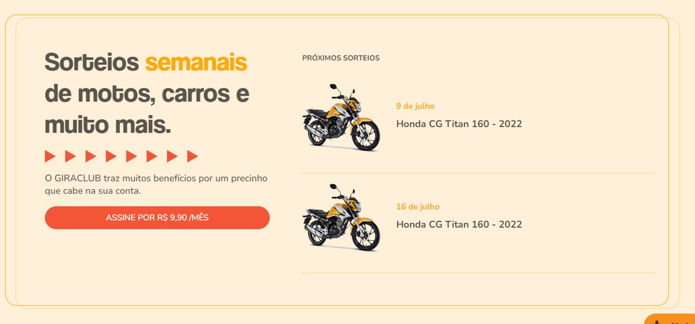 GiraClub realiza sorteios semanais de carros e motos — Foto: Reprodução/Marcela Franco