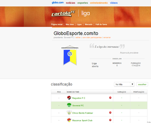 Liga está aberta para internautas do GloboEsporte.com/to (Foto: Reprodução/Cartola FC)