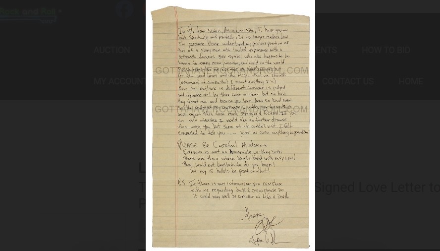 Carta do rapper Tupac terminando namoro com Madonna vai a leilão (Foto: Reprodução)