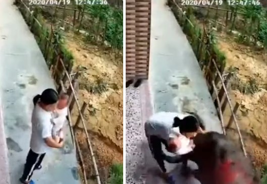 Búfalo ataque mãe com bebê no colo (Foto: Reprodução/Youtube)
