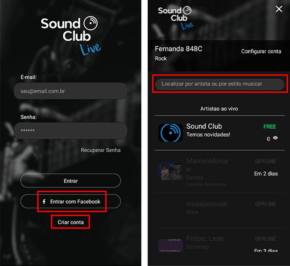 Sound Club Live: app permite ganhar dinheiro com live — Foto: Reprodução/Fernanda Lutfi