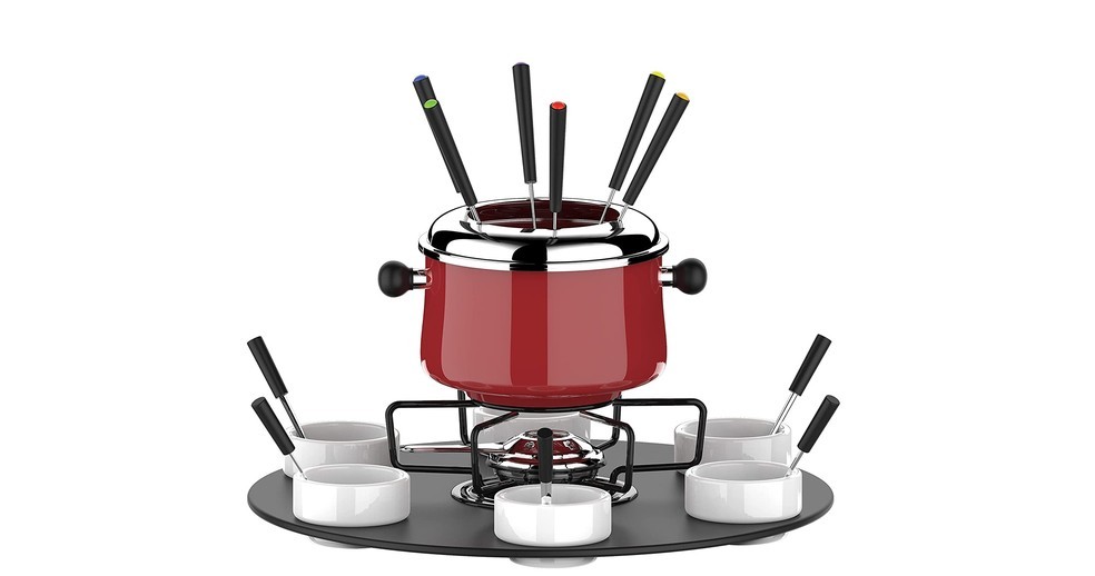 Kit de fondue acompanha estrutura giratória (Foto: Divulgação / Euro)