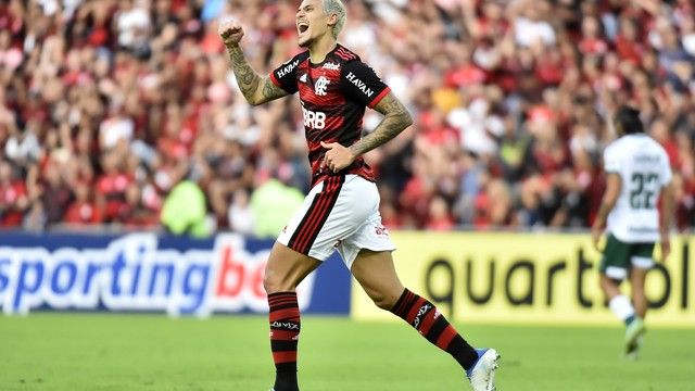 Pedro vibra no Maracanã após marca pelo Flamengo contra o Goiás, Brasileirão
